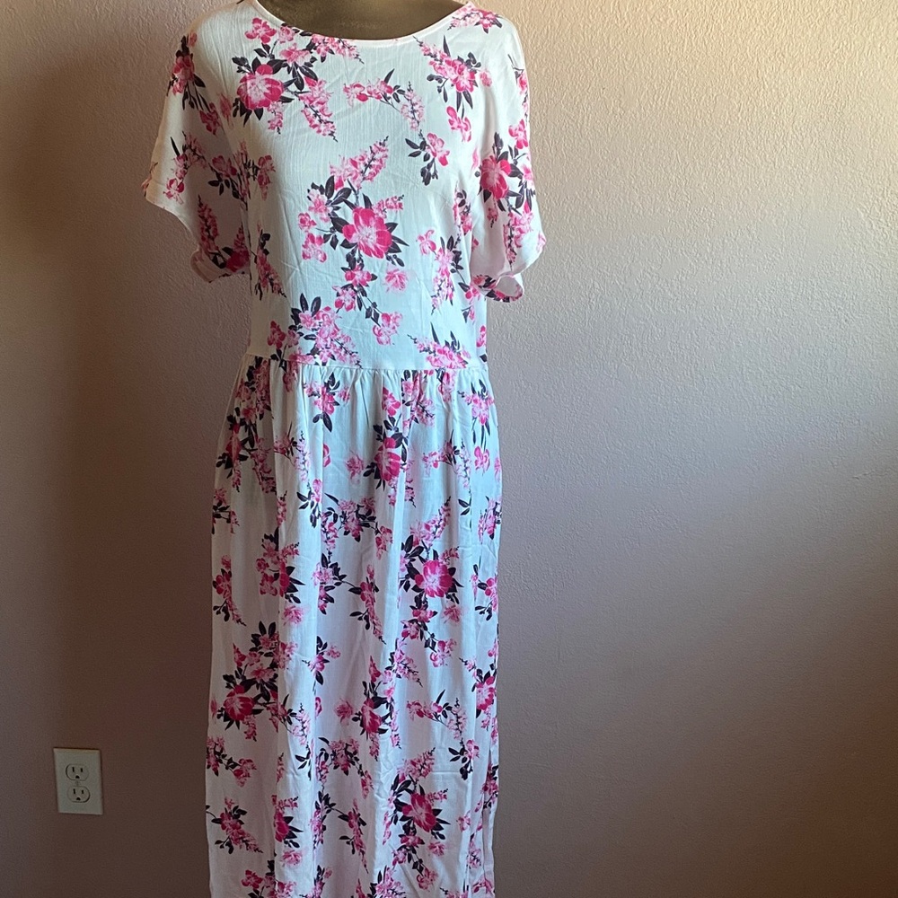 LulaRoe Pink and White Floral Midi Dress